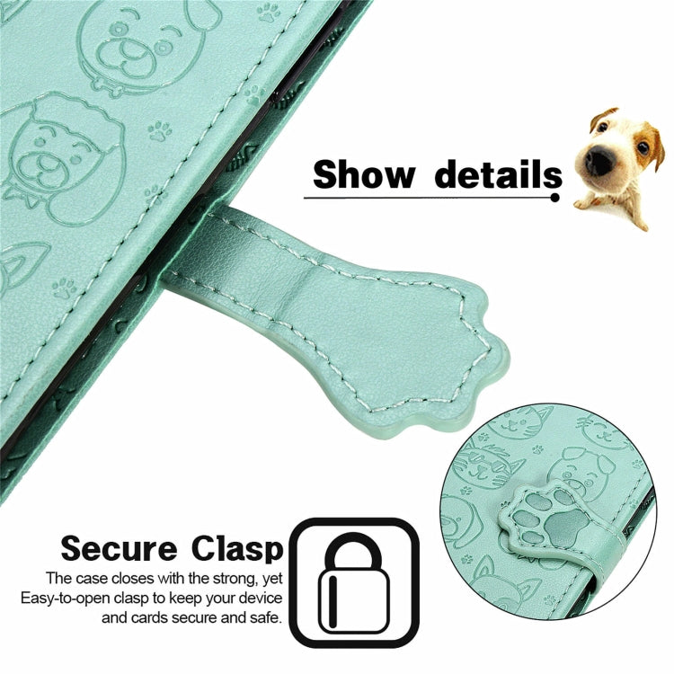 For Blackview A100 Lovely Cat and Dog Embossing Pattern Horizontal Flip Leather Case , with Holder & Card Slots & Wallet & Cartoon Clasp & Lanyard(Green) - More Brand by PMC Jewellery | Online Shopping South Africa | PMC Jewellery | Buy Now Pay Later Mobicred