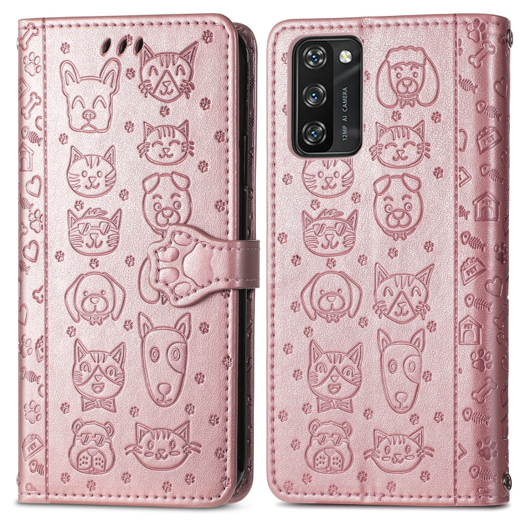 For Blackview A100 Lovely Cat and Dog Embossing Pattern Horizontal Flip Leather Case , with Holder & Card Slots & Wallet & Cartoon Clasp & Lanyard(Rose Gold) - More Brand by PMC Jewellery | Online Shopping South Africa | PMC Jewellery | Buy Now Pay Later Mobicred