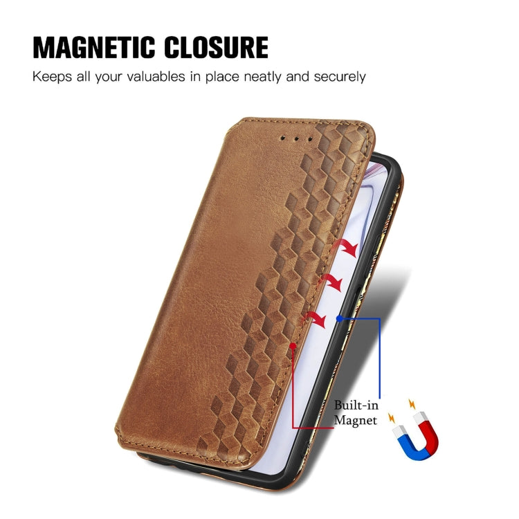 For Blackview A100 Cubic Grid Pressed Horizontal Flip Magnetic PU Leather Case with Holder & Card Slots & Wallet(Brown) - More Brand by PMC Jewellery | Online Shopping South Africa | PMC Jewellery | Buy Now Pay Later Mobicred