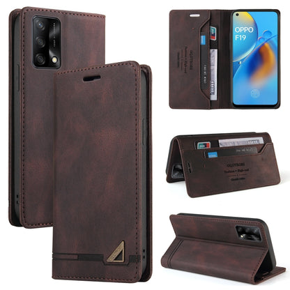 For OPPO F19 / A74 Skin Feel Anti-theft Brush Horizontal Flip Leather Case with Holder & Card Slots & Wallet(Brown) - OPPO Cases by PMC Jewellery | Online Shopping South Africa | PMC Jewellery | Buy Now Pay Later Mobicred