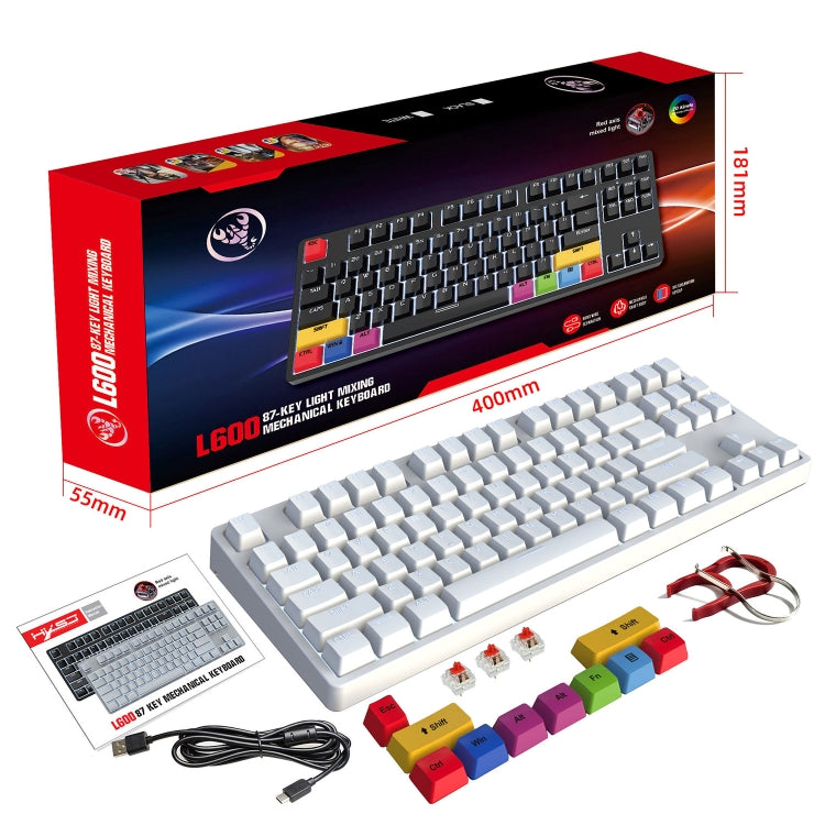 HXSJ L600 87 Keys USB-C / Type-C Wired Red Shaft Mechanical Keyboard with Cool Backlight(White) - Wired Keyboard by HXSJ | Online Shopping South Africa | PMC Jewellery | Buy Now Pay Later Mobicred