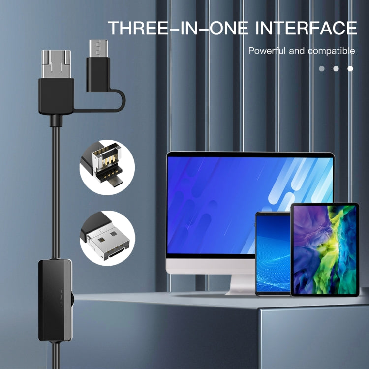 AN100 3 in 1 IP68 Waterproof USB-C / Type-C + Micro USB + USB Dual Cameras Industrial Digital Endoscope with 9 LEDs, Support Android System, Lens Diameter: 8mm, Length:3.5m Soft Cable -  by PMC Jewellery | Online Shopping South Africa | PMC Jewellery | Buy Now Pay Later Mobicred