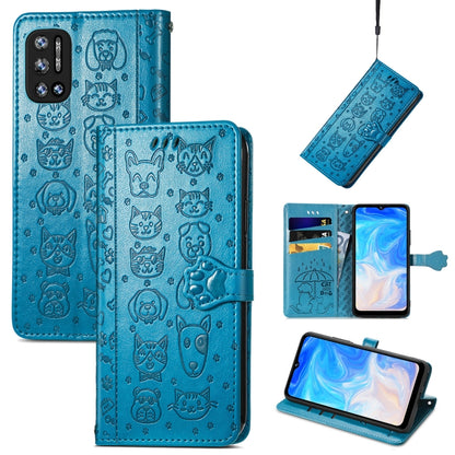 For Doogee N40 Pro Cat and Dog Embossed Horizontal Flip Phone Leather Case with Holder & Card Slot & Wallet & Lanyard(Blue) - More Brand by PMC Jewellery | Online Shopping South Africa | PMC Jewellery | Buy Now Pay Later Mobicred
