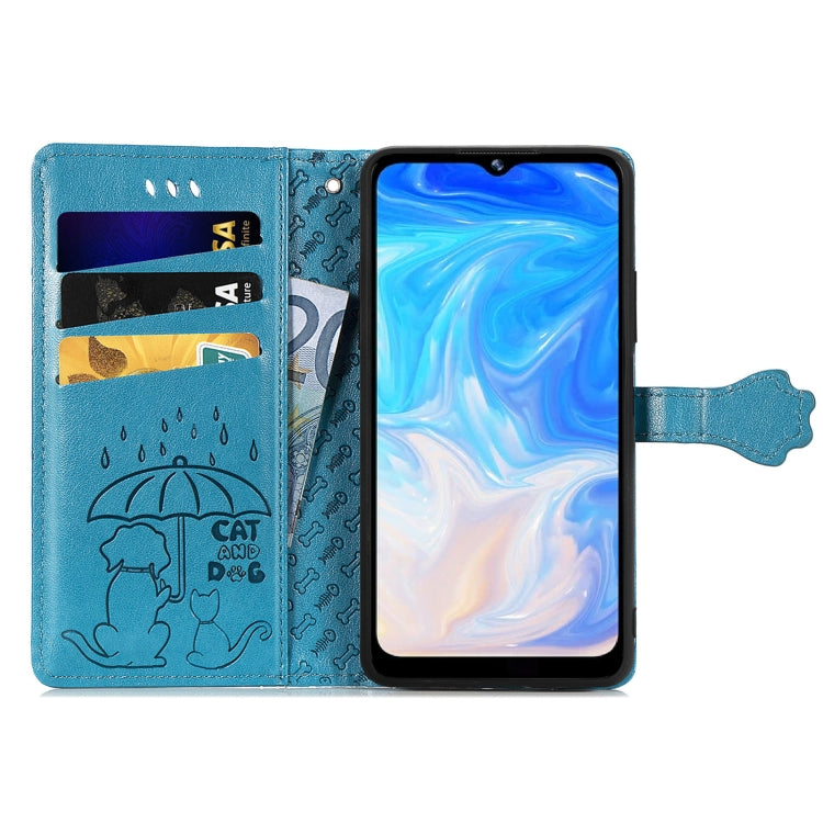 For Doogee N40 Pro Cat and Dog Embossed Horizontal Flip Phone Leather Case with Holder & Card Slot & Wallet & Lanyard(Blue) - More Brand by PMC Jewellery | Online Shopping South Africa | PMC Jewellery | Buy Now Pay Later Mobicred