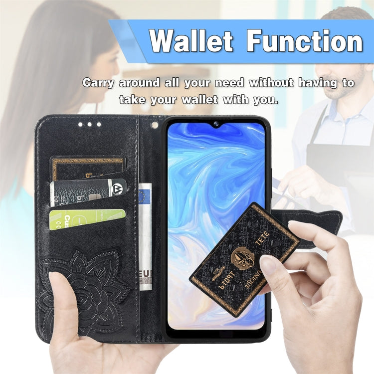 For DOOGEE N40 Pro Butterfly Love Flowers Embossed Horizontal Flip Leather Case with Holder & Card Slots & Wallet & Lanyard(Black) - More Brand by PMC Jewellery | Online Shopping South Africa | PMC Jewellery | Buy Now Pay Later Mobicred