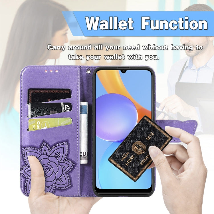 For DOOGEE N40 Pro Butterfly Love Flowers Embossed Horizontal Flip Leather Case with Holder & Card Slots & Wallet & Lanyard(Dark Purple) - More Brand by PMC Jewellery | Online Shopping South Africa | PMC Jewellery | Buy Now Pay Later Mobicred