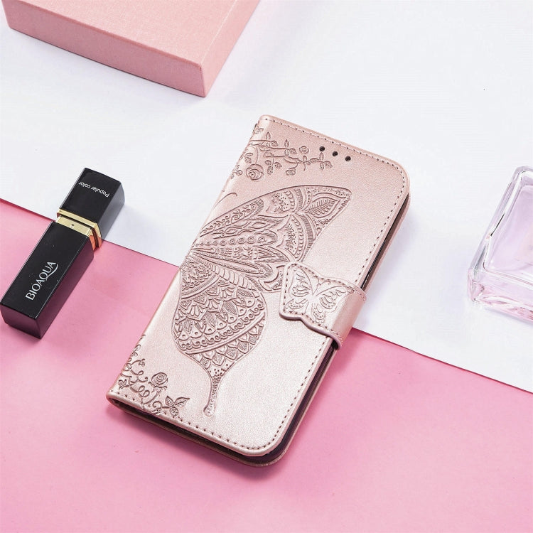 For OPPO Realme C21Y Butterfly Love Flowers Embossed Horizontal Flip Leather Case with Holder & Card Slots & Wallet & Lanyard(Rose Gold) - Realme Cases by PMC Jewellery | Online Shopping South Africa | PMC Jewellery | Buy Now Pay Later Mobicred