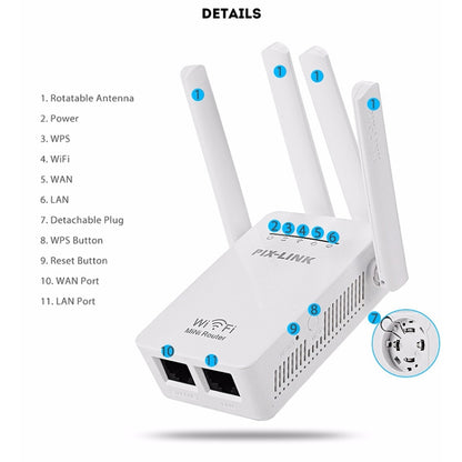 Wireless Smart WiFi Router Repeater with 4 WiFi Antennas, Plug Specification:UK Plug(White) - Wireless Routers by PMC Jewellery | Online Shopping South Africa | PMC Jewellery | Buy Now Pay Later Mobicred