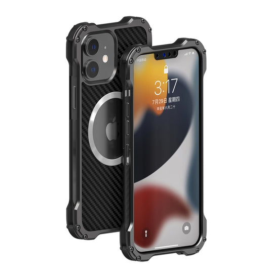 For iPhone 12 R-JUST RJ51 Hollow Shockproof Metal Protective Phone Case (Dark Grey) - iPhone 12 / 12 Pro Cases by R-JUST | Online Shopping South Africa | PMC Jewellery