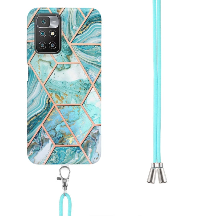 For Xiaomi Redmi 10 Electroplating Splicing Marble TPU Phone Case with Lanyard(Blue) - Xiaomi Cases by PMC Jewellery | Online Shopping South Africa | PMC Jewellery