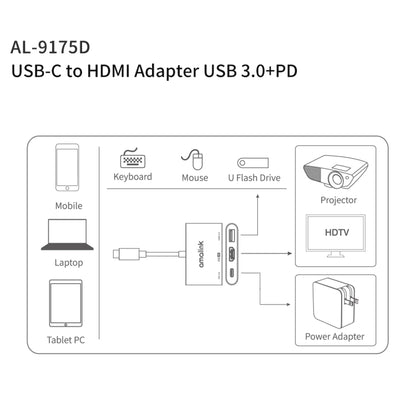 amalink 9175D Type-C / USB-C to HDMI + USB 3.0 + PD HUB Adapter(Grey) - USB HUB by amalink | Online Shopping South Africa | PMC Jewellery | Buy Now Pay Later Mobicred