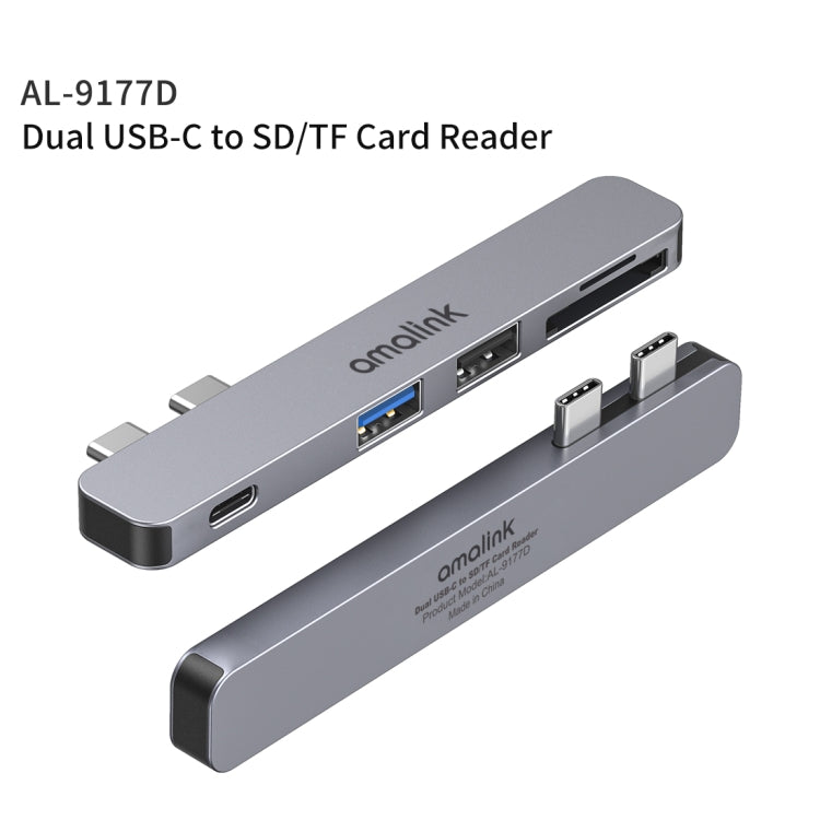 amalink 9177D Dual Type-C / USB-C to SD/TF Card Reader(Grey) - Card Reader by amalink | Online Shopping South Africa | PMC Jewellery | Buy Now Pay Later Mobicred