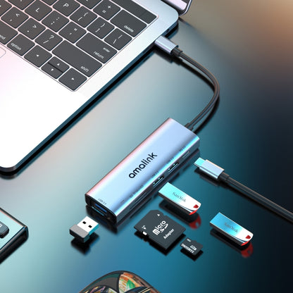 amalink 95120D Type-C / USB-C to SD/TF + 3 Ports USB + PD 3.0 Multi-function HUB (Grey) - USB HUB by amalink | Online Shopping South Africa | PMC Jewellery | Buy Now Pay Later Mobicred