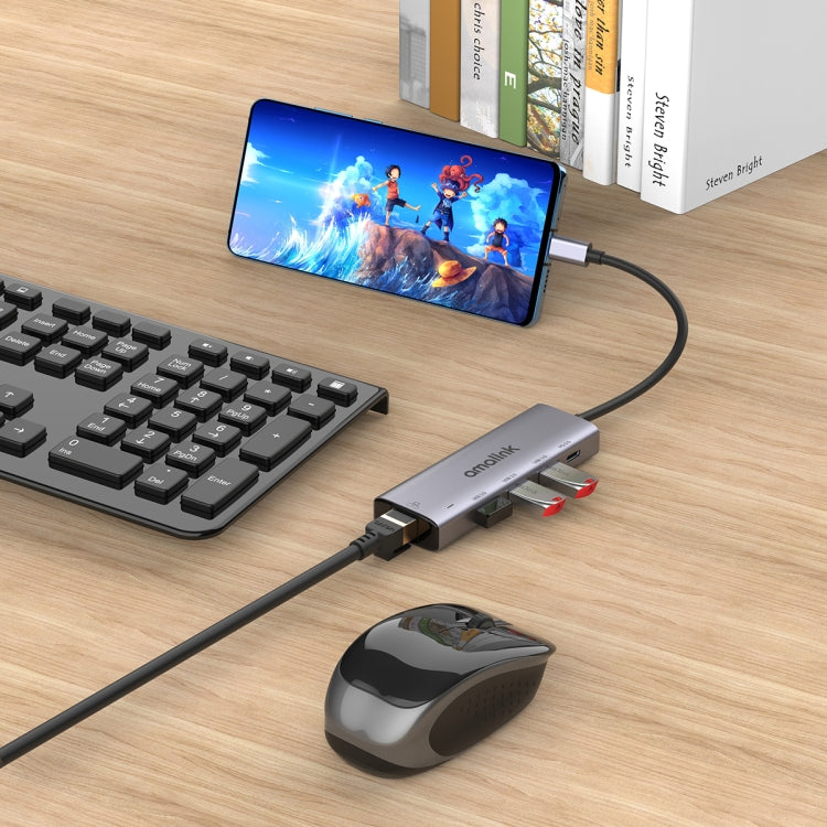 amalink 95121D Type-C / USB-C to RJ45 + 3 Ports USB + PD 3.0 Multi-function HUB(Grey) - USB HUB by amalink | Online Shopping South Africa | PMC Jewellery | Buy Now Pay Later Mobicred