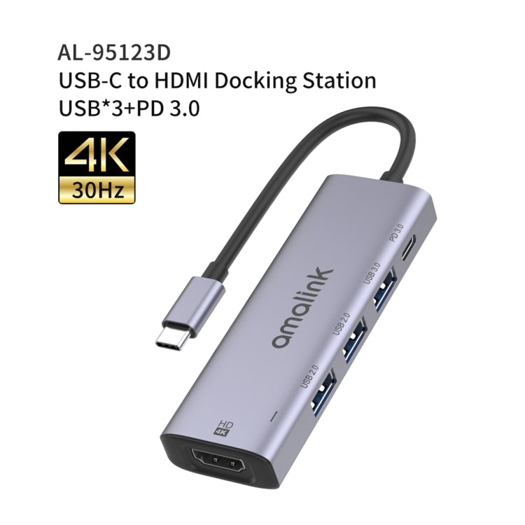 amalink 95123D Type-C / USB-C to HDMI + 3 Ports USB + PD 3.0 Multi-function HUB(Grey) - USB HUB by amalink | Online Shopping South Africa | PMC Jewellery | Buy Now Pay Later Mobicred