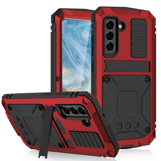 For Samsung Galaxy S21 FE R-JUST Rugged Phone Case with Holder(Red) - Galaxy Phone Cases by R-JUST | Online Shopping South Africa | PMC Jewellery