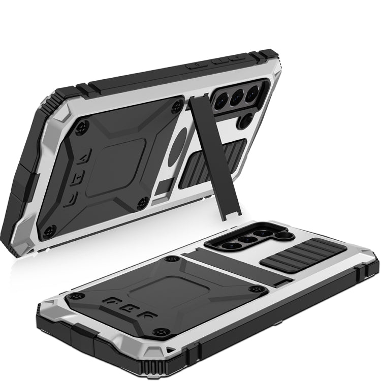 For Samsung Galaxy S21 FE R-JUST Rugged Phone Case with Holder(Silver) - Galaxy Phone Cases by R-JUST | Online Shopping South Africa | PMC Jewellery