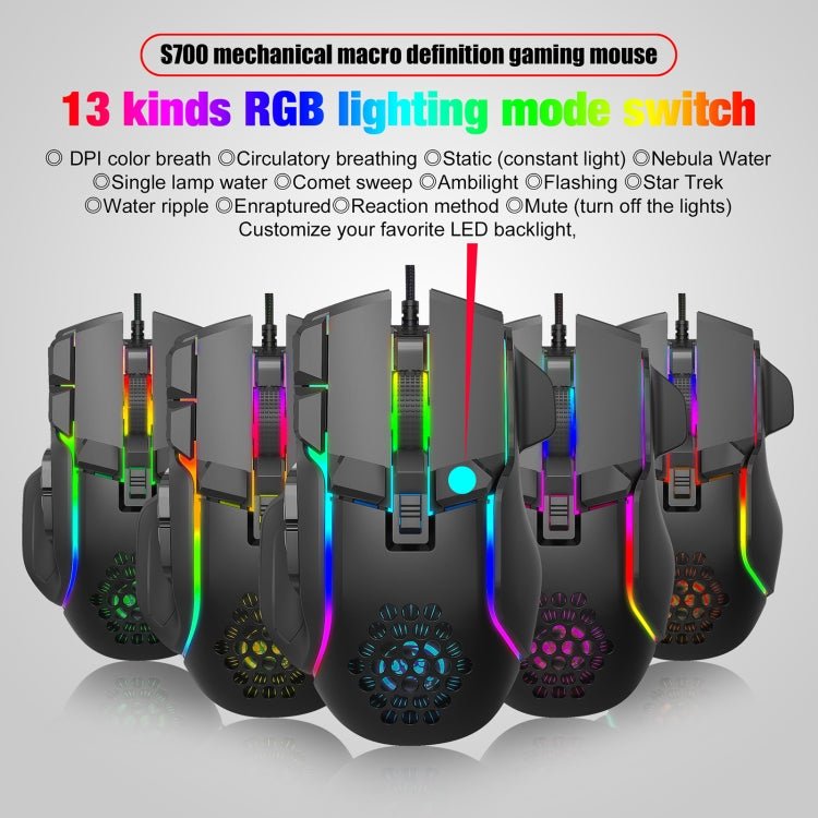 HXSJ S700 USB 12800dpi Adjustable 10-Keys Mechanical Wired Gaming Mouse(Black) - Wired Mice by HXSJ | Online Shopping South Africa | PMC Jewellery | Buy Now Pay Later Mobicred