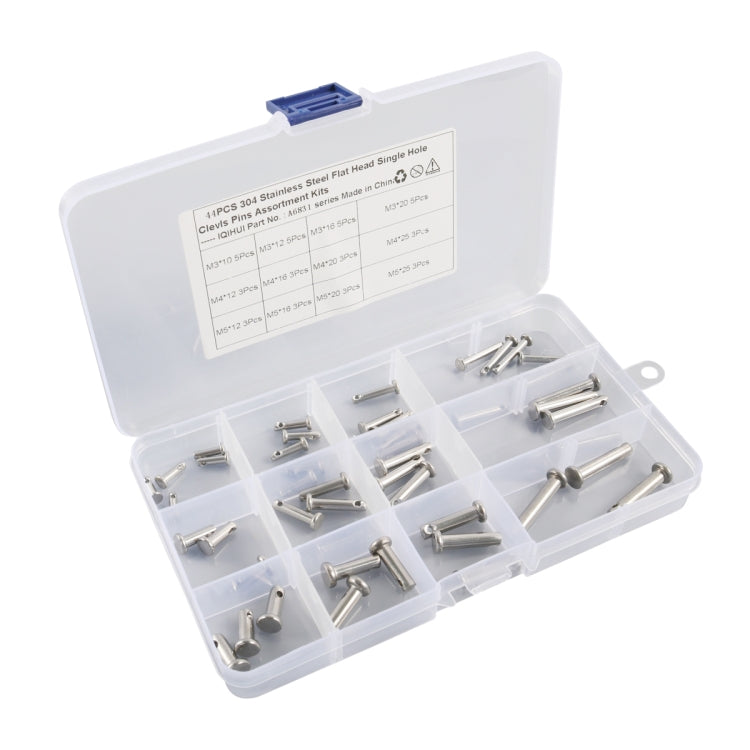 A6831 44 in 1 304 Stainless Steel Flat Head Single Hole Clevis Pins Assortment Kit - Booster Cable & Clip by PMC Jewellery | Online Shopping South Africa | PMC Jewellery | Buy Now Pay Later Mobicred