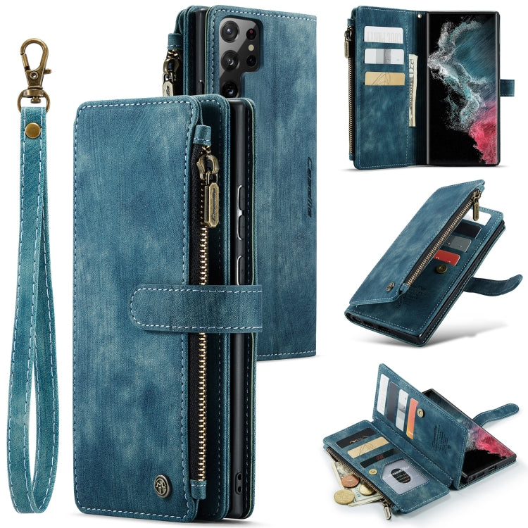 For Samsung Galaxy S22 Ultra 5G CaseMe C30 Multifunctional Phone Leather Case with Holder & Card Slot & Wallet(Blue) - Galaxy S22 Ultra 5G Cases by CaseMe | Online Shopping South Africa | PMC Jewellery | Buy Now Pay Later Mobicred