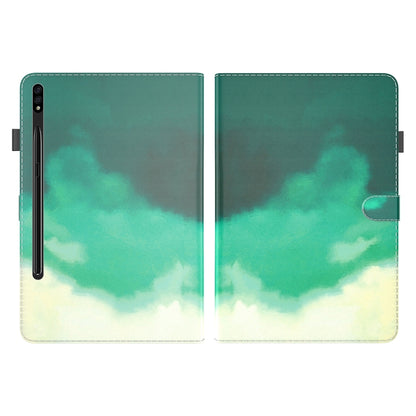 For Samsung Galaxy Tab S9 Watercolor Pattern Flip Leather Tablet Case(Cyan Green) - Galaxy Tab S9 Cases by PMC Jewellery | Online Shopping South Africa | PMC Jewellery | Buy Now Pay Later Mobicred