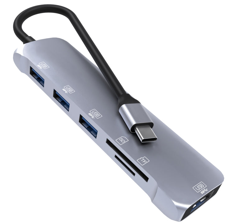 NK-3043 6 in 1 USB-C / Type-C to TF / SD Card Slot + 4 USB Female Adapter(Space Grey) - Cable & Adapters by PMC Jewellery | Online Shopping South Africa | PMC Jewellery | Buy Now Pay Later Mobicred