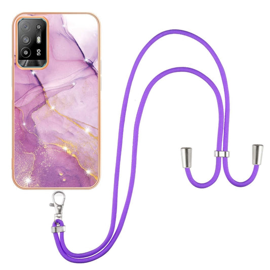 For OPPO A94 5G / A95 5G Electroplating Marble IMD TPU Phone Case with Lanyard(Purple 001) - OPPO Cases by PMC Jewellery | Online Shopping South Africa | PMC Jewellery | Buy Now Pay Later Mobicred