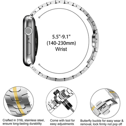 Steel Watch Band For Apple Watch Series 9&8&7 41mm / SE 3&SE 2&6&SE&5&4 40mm / 3&2&1 38mm(Silver Gold) - Watch Bands by PMC Jewellery | Online Shopping South Africa | PMC Jewellery