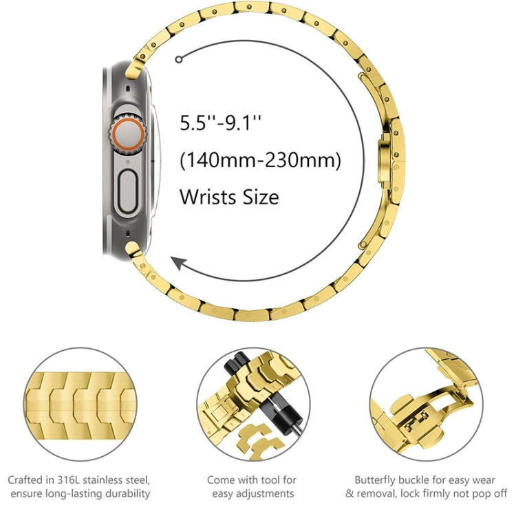 Steel Watch Band For Apple Watch Ultra 49mm&Watch Ultra 2 49mm / Series 9&8&7 45mm / SE 3&SE 2&6&SE&5&4 44mm / 3&2&1 42mm(Gold) - Watch Bands by PMC Jewellery | Online Shopping South Africa | PMC Jewellery