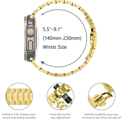 Steel Watch Band For Apple Watch Ultra 49mm&Watch Ultra 2 49mm / Series 9&8&7 45mm / SE 3&SE 2&6&SE&5&4 44mm / 3&2&1 42mm(Gold) - Watch Bands by PMC Jewellery | Online Shopping South Africa | PMC Jewellery