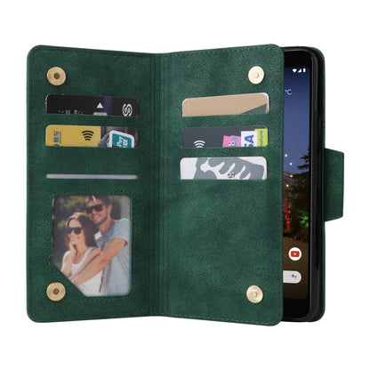 For Google Pixel 3A Rivet Buckle 9 Cards Three Fold Leather Phone Case(Green) - Google Cases by PMC Jewellery | Online Shopping South Africa | PMC Jewellery | Buy Now Pay Later Mobicred