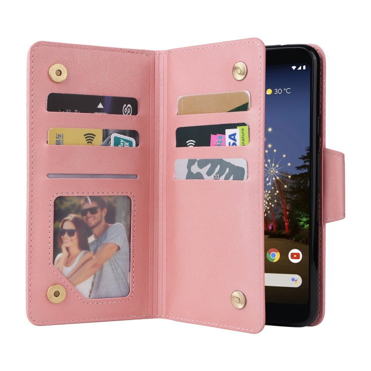 For Google Pixel 3A XL Rivet Buckle 9 Cards Three Fold Leather Phone Case(Rose Gold) - Google Cases by PMC Jewellery | Online Shopping South Africa | PMC Jewellery | Buy Now Pay Later Mobicred