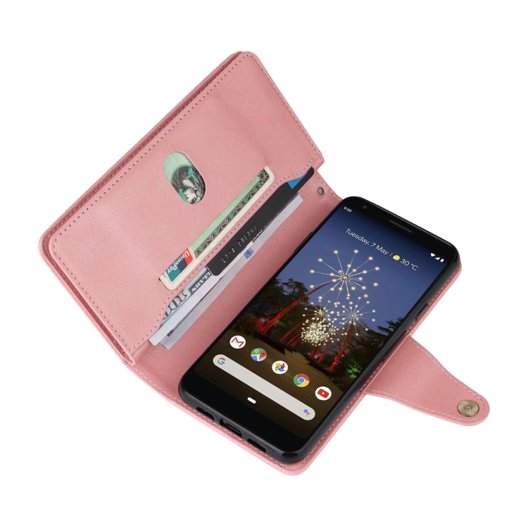 For Google Pixel 3A XL Rivet Buckle 9 Cards Three Fold Leather Phone Case(Rose Gold) - Google Cases by PMC Jewellery | Online Shopping South Africa | PMC Jewellery | Buy Now Pay Later Mobicred