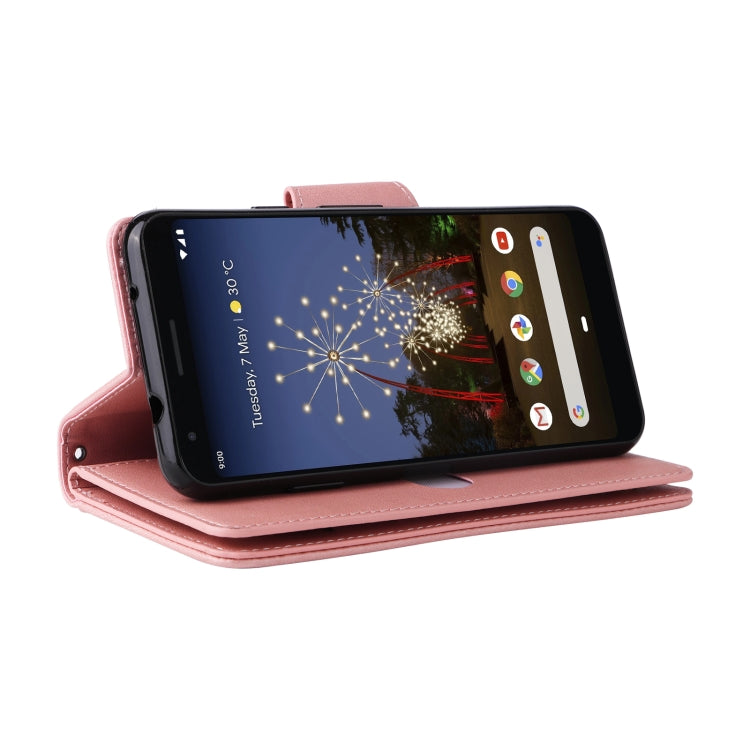 For Google Pixel 3A XL Rivet Buckle 9 Cards Three Fold Leather Phone Case(Rose Gold) - Google Cases by PMC Jewellery | Online Shopping South Africa | PMC Jewellery | Buy Now Pay Later Mobicred