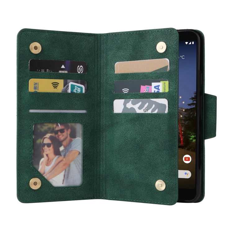 For Google Pixel 3A XL Rivet Buckle 9 Cards Three Fold Leather Phone Case(Green) - Google Cases by PMC Jewellery | Online Shopping South Africa | PMC Jewellery | Buy Now Pay Later Mobicred