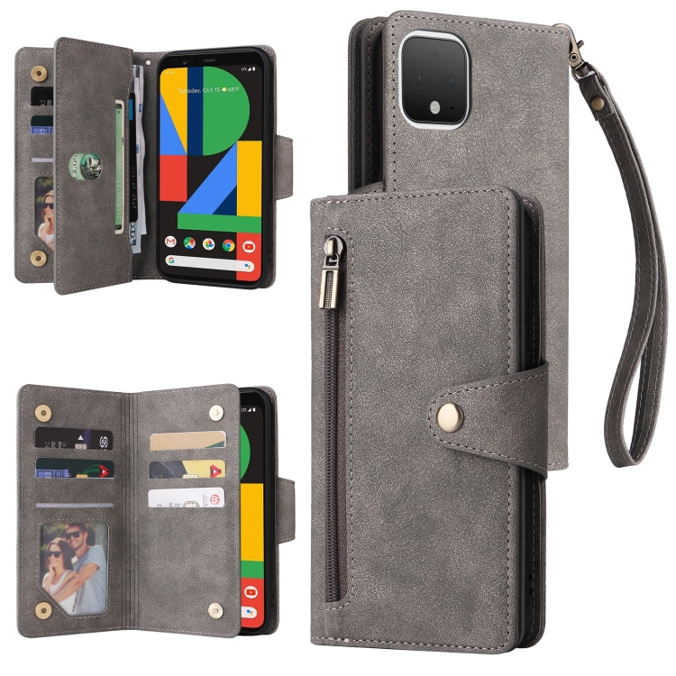 For Google Pixel 4 Rivet Buckle 9 Cards Three Fold Leather Phone Case(Grey) - Google Cases by PMC Jewellery | Online Shopping South Africa | PMC Jewellery | Buy Now Pay Later Mobicred