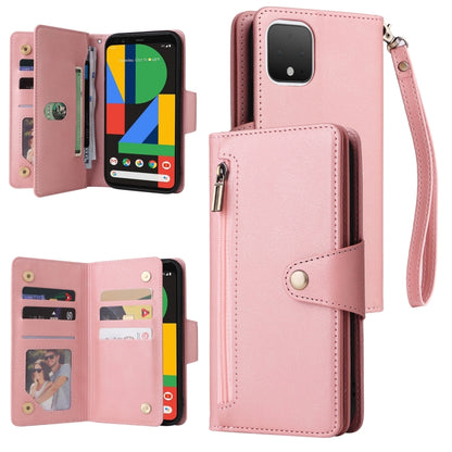 For Google Pixel 4 Rivet Buckle 9 Cards Three Fold Leather Phone Case(Rose Gold) - Google Cases by PMC Jewellery | Online Shopping South Africa | PMC Jewellery | Buy Now Pay Later Mobicred