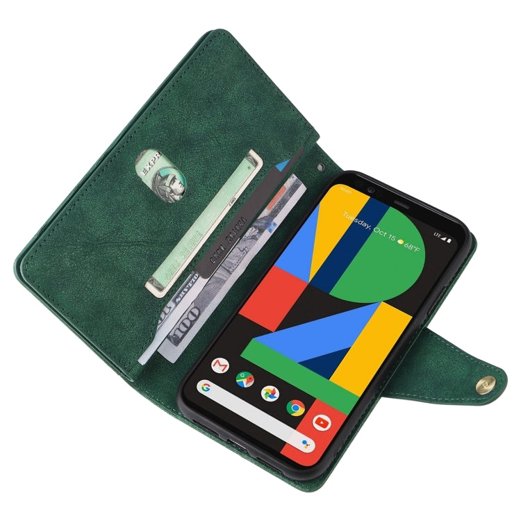 For Google Pixel 4 Rivet Buckle 9 Cards Three Fold Leather Phone Case(Green) - Google Cases by PMC Jewellery | Online Shopping South Africa | PMC Jewellery | Buy Now Pay Later Mobicred