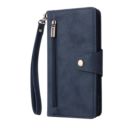 For Google Pixel 4A 5G Rivet Buckle 9 Cards Three Fold Leather Phone Case(Blue) - Google Cases by PMC Jewellery | Online Shopping South Africa | PMC Jewellery | Buy Now Pay Later Mobicred