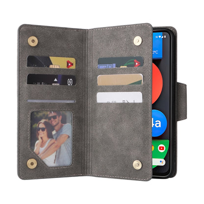 For Google Pixel 4A 5G Rivet Buckle 9 Cards Three Fold Leather Phone Case(Grey) - Google Cases by PMC Jewellery | Online Shopping South Africa | PMC Jewellery | Buy Now Pay Later Mobicred