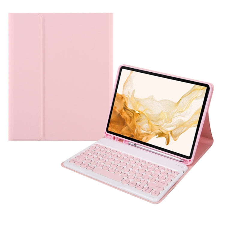 +X3 Universal Candy Color Round Keys Bluetooth Keyboard Leather Case(Light Pink) - Universal Keyboard by PMC Jewellery | Online Shopping South Africa | PMC Jewellery