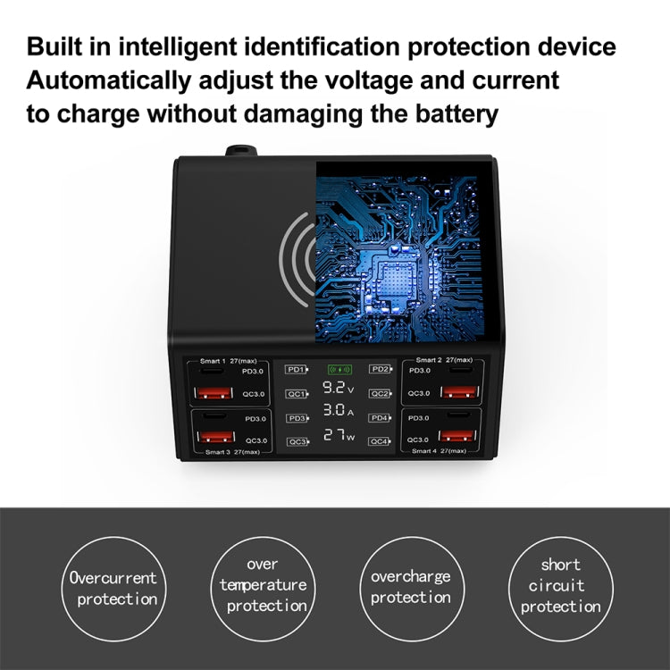 838w 9 in 1 100W 4 PD 3.0 USB-C / Type-C + 4 QC 3.0 USB Ports Smart Digital Display Wireless Charger, EU Plug(White) - Multifunction Charger by PMC Jewellery | Online Shopping South Africa | PMC Jewellery | Buy Now Pay Later Mobicred