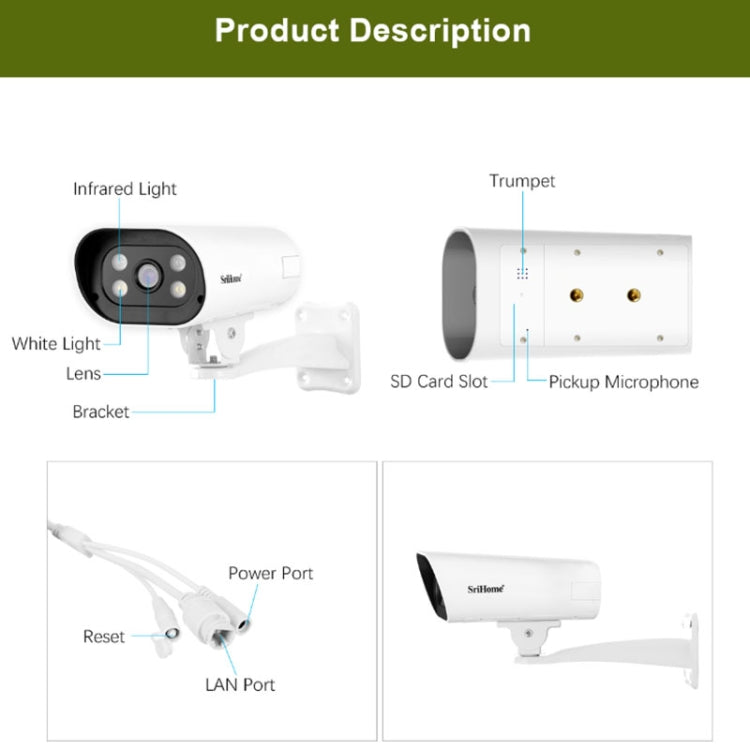 SriHome SH037B 4MP Full Color Night Vision IP66 Waterproof Bullet Camera, POE Version, EU Plug - Bullet Camera by SriHome | Online Shopping South Africa | PMC Jewellery
