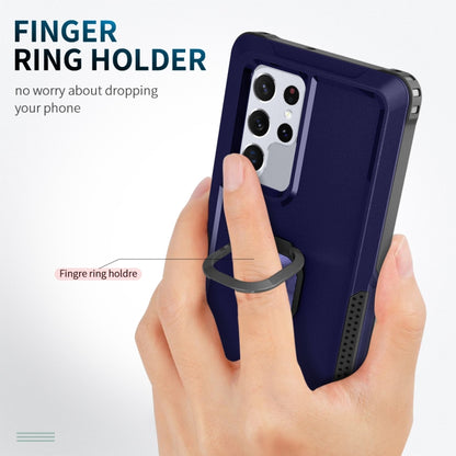 For Samsung Galaxy S22 Ultra 5G 3 in 1 Ring Holder PC + TPU Phone Case(Navy Blue) - Galaxy S22 Ultra 5G Cases by PMC Jewellery | Online Shopping South Africa | PMC Jewellery