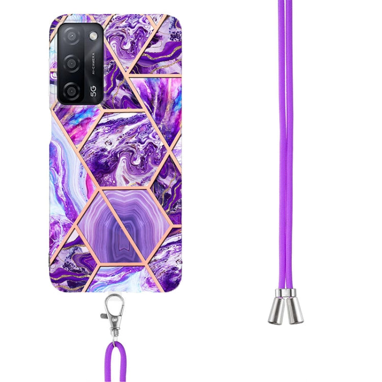 For OPPO A53s 5G / A55 5G / A54 4G / A16 Electroplating Splicing Marble TPU Phone Case with Lanyard(Dark Purple) - OPPO Cases by PMC Jewellery | Online Shopping South Africa | PMC Jewellery | Buy Now Pay Later Mobicred