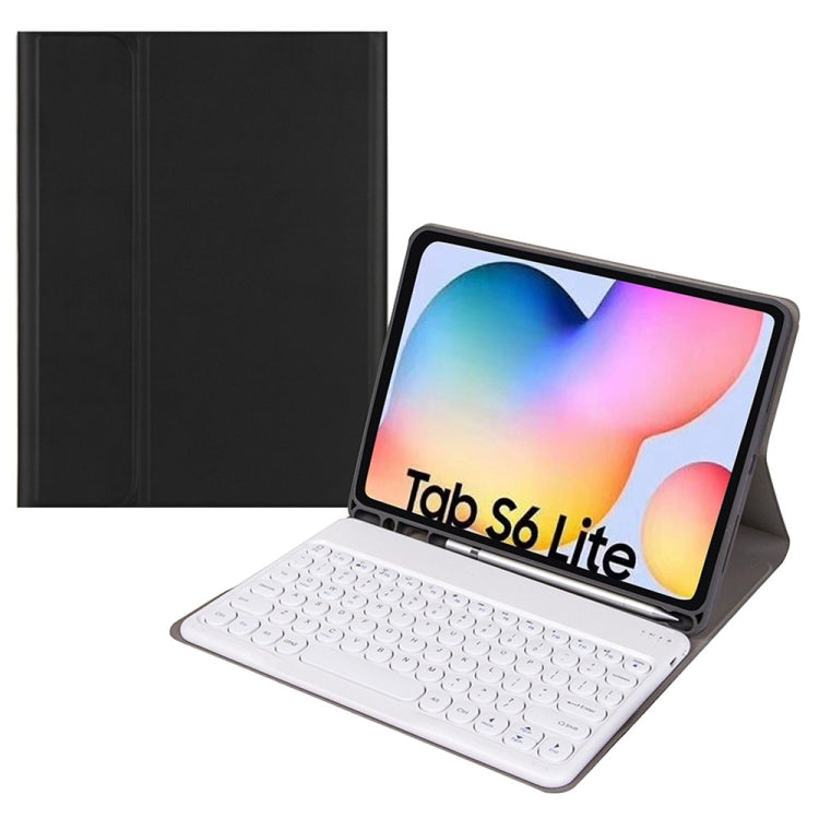 Round Cap Bluetooth Keyboard Leather Case with Pen Slot for Samsung Galaxy Tab S6 Lite, Specification:without Touchpad(Black+White Keyboard) - Samsung Keyboard by PMC Jewellery | Online Shopping South Africa | PMC Jewellery