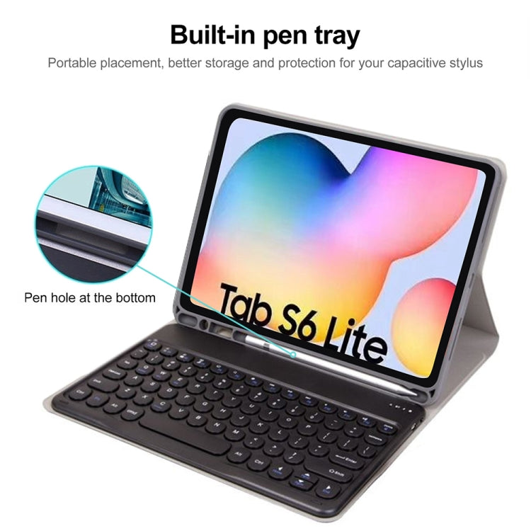 Round Cap Bluetooth Keyboard Leather Case with Pen Slot for Samsung Galaxy Tab S6 Lite, Specification:without Touchpad(Dark Blue+White Keyboard) - Samsung Keyboard by PMC Jewellery | Online Shopping South Africa | PMC Jewellery