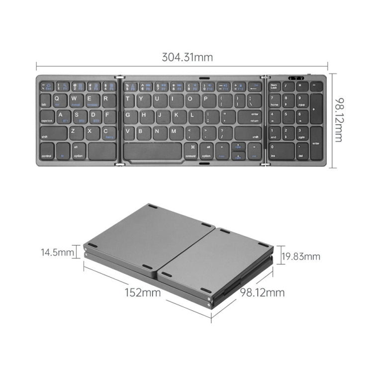 B089T Foldable Bluetooth Keyboard Rechargeable with Touchpad(Silver) - Wireless Keyboard by PMC Jewellery | Online Shopping South Africa | PMC Jewellery | Buy Now Pay Later Mobicred