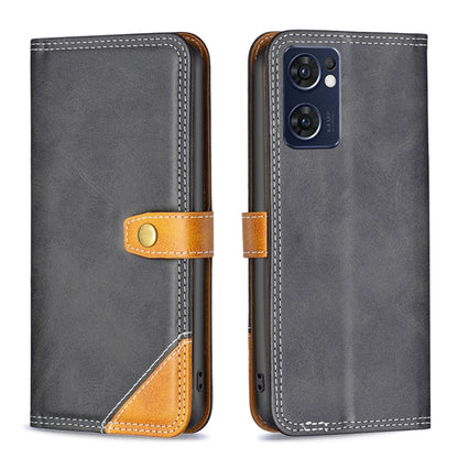 For OPPO Reno7 5G / Find X5 Lite Color Matching Double Sewing Thread Leather Phone Case(Black) - OPPO Cases by PMC Jewellery | Online Shopping South Africa | PMC Jewellery | Buy Now Pay Later Mobicred