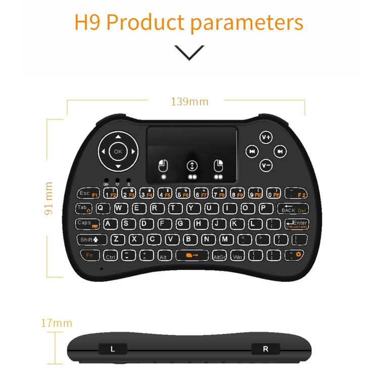 H9 2.4GHz Mini Wireless Air Mouse QWERTY Keyboard with White Backlight & Touchpad for PC, TV(Black) - MINI PC Accessories & Gadgets by PMC Jewellery | Online Shopping South Africa | PMC Jewellery | Buy Now Pay Later Mobicred